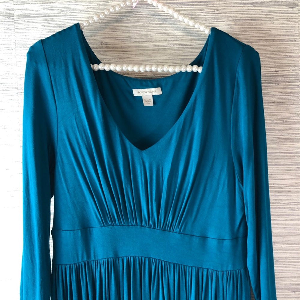 Boston Proper Deep-V Knit Teal Kimono Dress - Picture 3 of 7